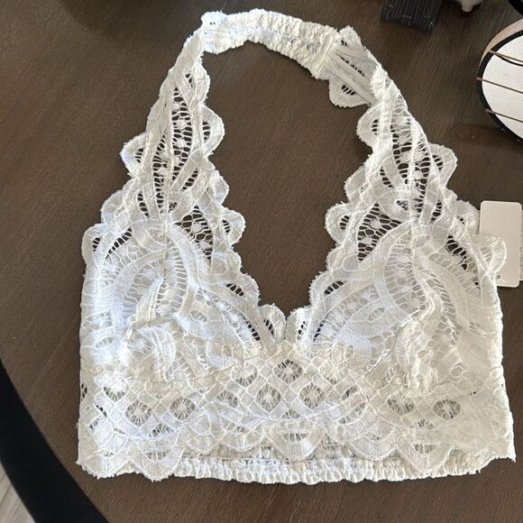 NWT Free People Adella Lace Halter Bralette Lace Scallop Pull- On Backless White - Picture 5 of 10